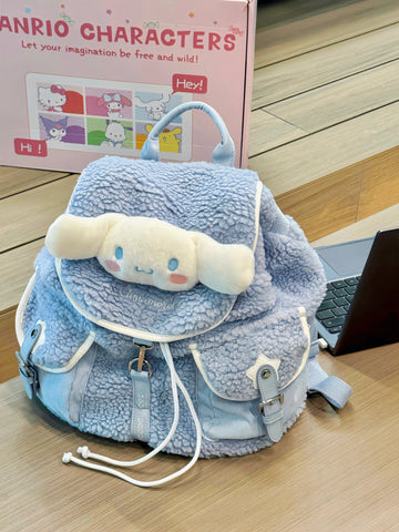 Cinnamoroll Plush Backpack Kawaii Drawstring Backpack Furry Purse  Plush Shoulder Bag